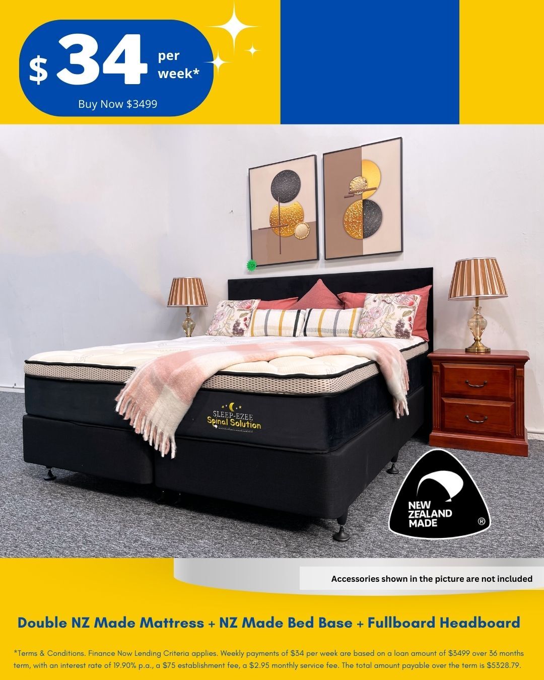 NZ Bed Base + Mattress + Plain Headboard Package Deal