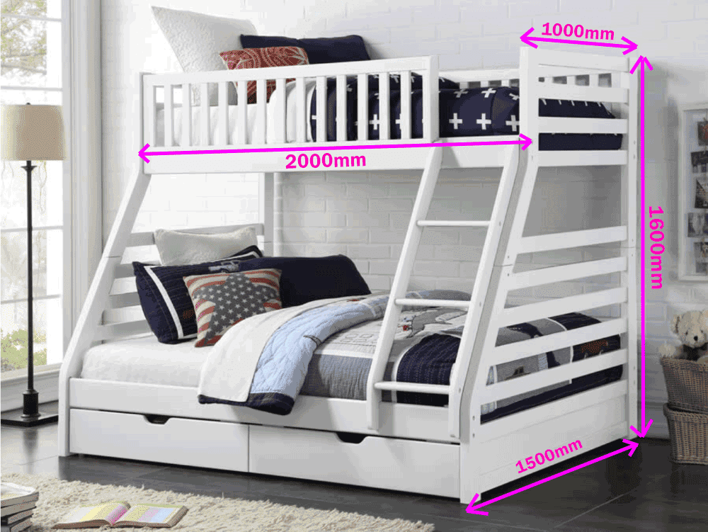 Jordan-Bunk-Bed-White-Measurements | Kwickshop